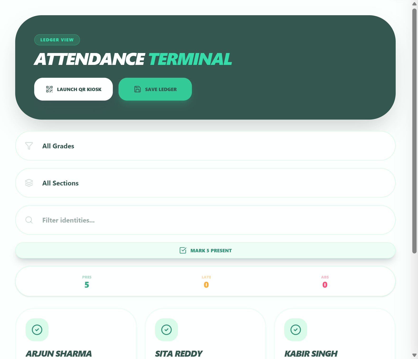 Attendance module screen