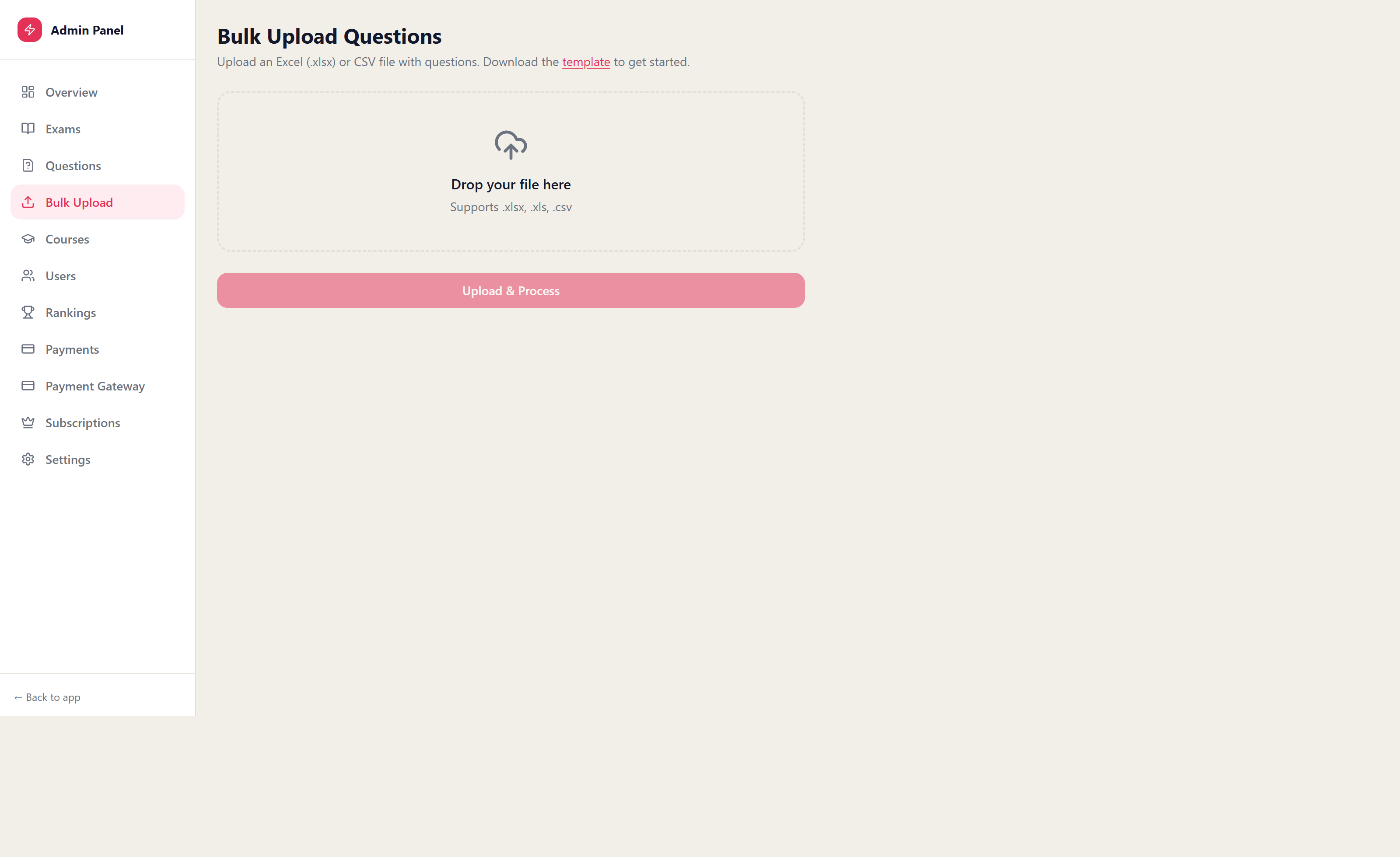 Admin bulk upload screen